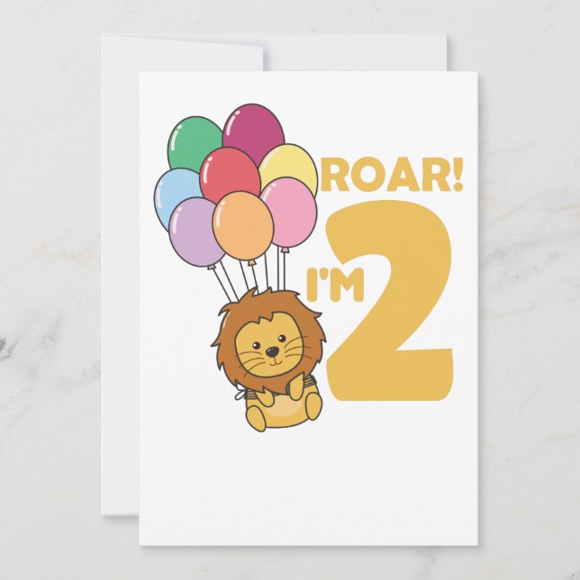 Invitación Niños 2. León de Cumpleaños Niño Adulto De 2 Años  (Anverso)