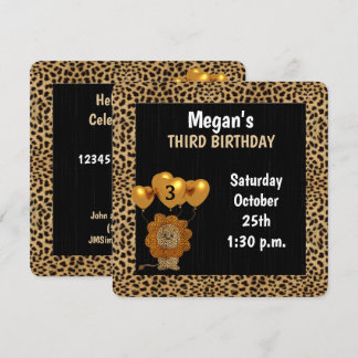 Invitación Niños 3 Fiestas de cumpleaños Cheetah con negro