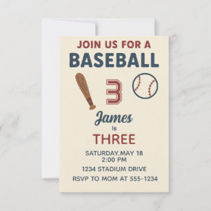 Invitación Niños 3er cumpleaños Fiesta de béisbol deportivo
