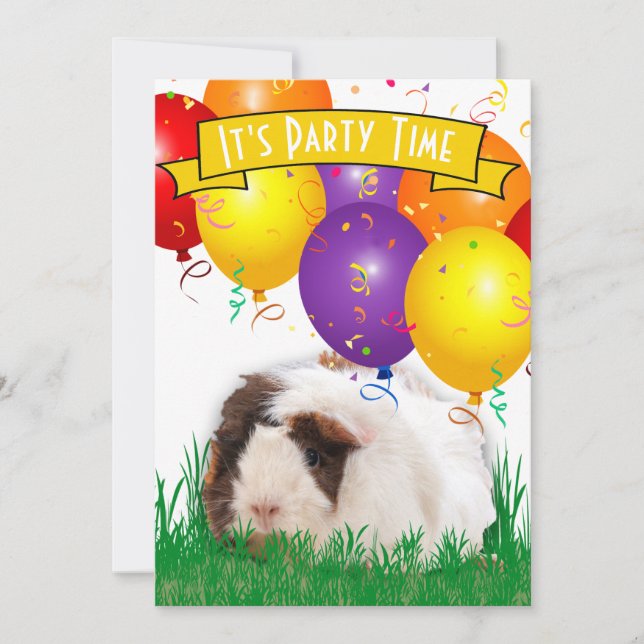 Invitación Niños 3er cumpleaños Fiesta Guinea y globos de cer (Anverso)