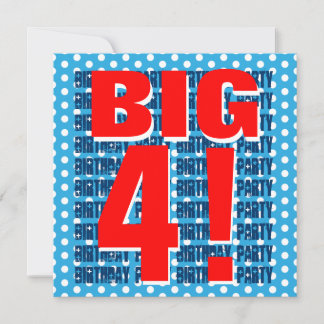 Invitación Niños 4º cumpleaños Patrón AZUL moderno ROJO v03B