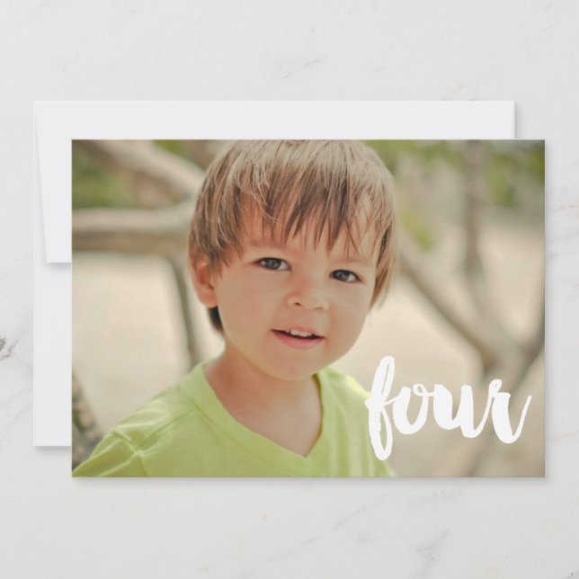 Invitación Niños 4 cumpleaños número cuatro foto superposició (Anverso)