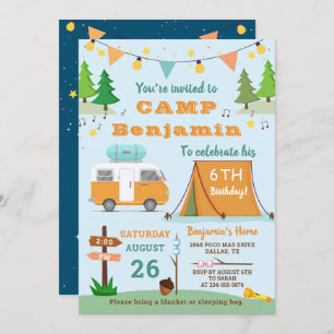 Invitación Niños acampando Cumpleaños Campamento al aire libr