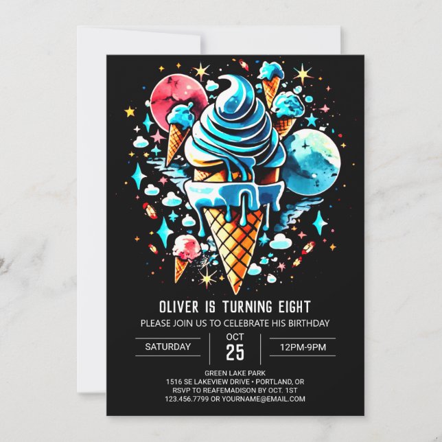 Invitación Niños acuarela moderna Niño Crema de hielo Cumplea (Anverso)