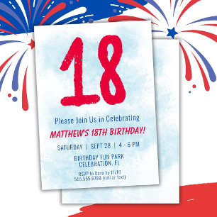 Invitación Niños acuarela Niños Azul 18 cumpleaños