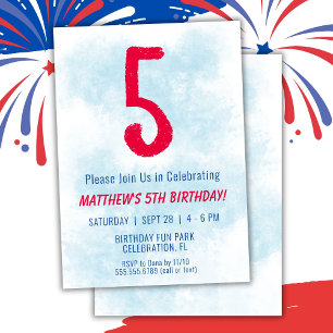 Invitación Niños acuarela Niños Azul 5 cumpleaños