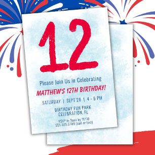 Invitación Niños acuarela Niños Azul Día 12