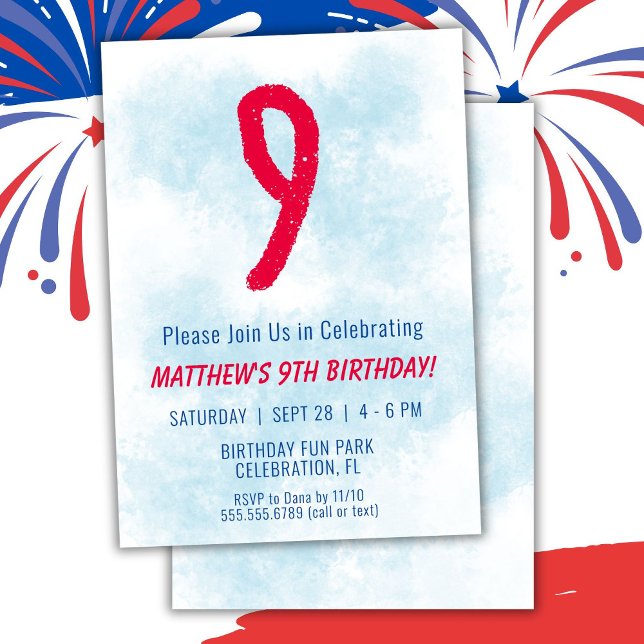 Invitación Niños acuarela Niños Azul Noveno Cumpleaños (Subido por el creador)