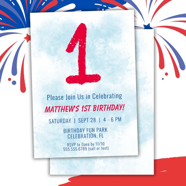 Invitación Niños acuarela Niños Azul Primer cumpleaños (Subido por el creador)