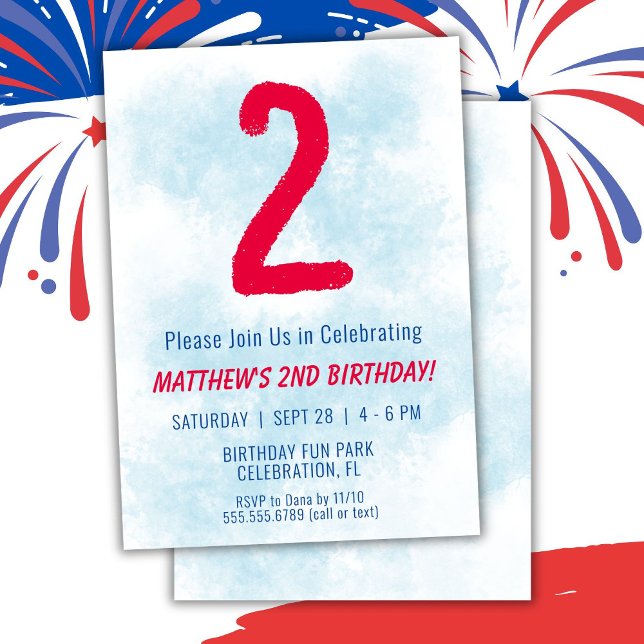 Invitación Niños acuarela Niños Azul Segundo cumpleaños (Subido por el creador)