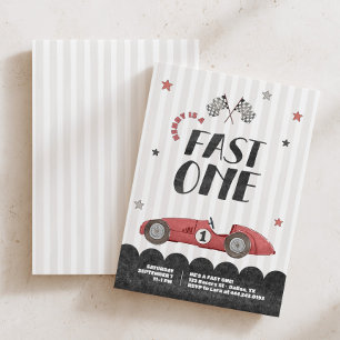 Invitación Niños Acuarela Roja Coche de Carreras Cumpleaños 1