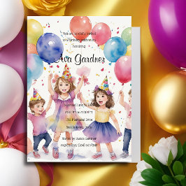 Invitación Niños acuarelas celebrando el cumpleaños