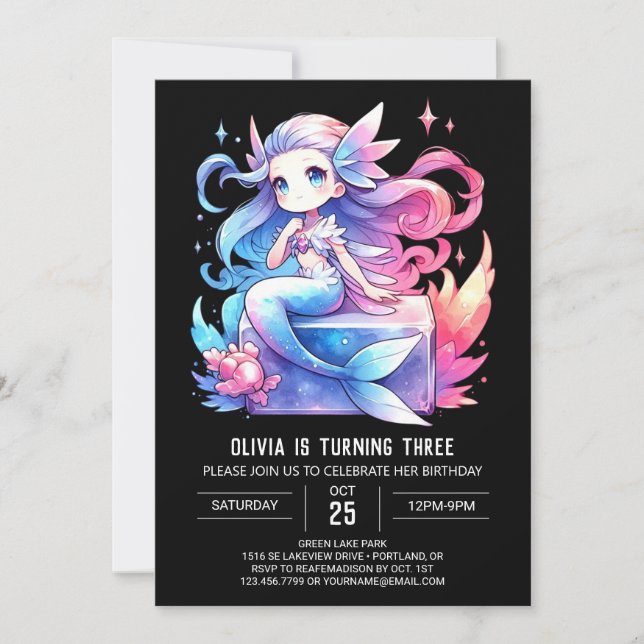 Invitación Niños Adorables Cumpleaños de la Sirena (Anverso)