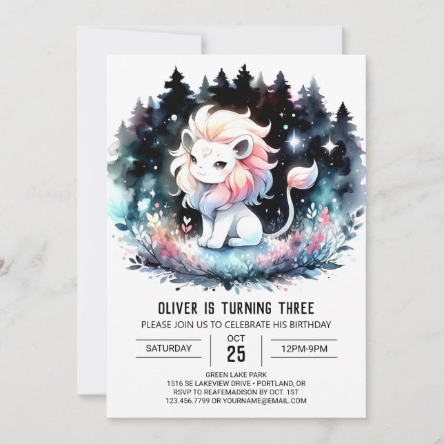 Invitación Niños Adorables Cumpleaños de Leones (Anverso)