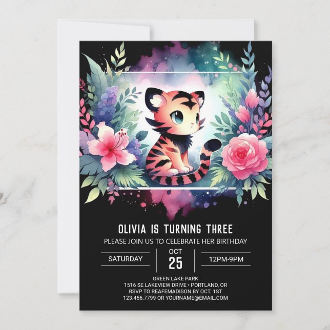 Invitación Niños Adorables Tigre Cumpleaños (Anverso)