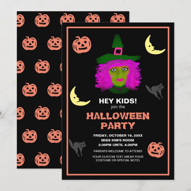 Invitación Niños adoran el tema de Halloween Fiesta Naranja n (Anverso / Reverso)