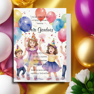 Invitación Niños al aguarela celebrando cumpleaños