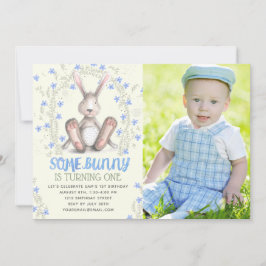 Invitación Niños Algunos Bunny Photo First Birthday Party