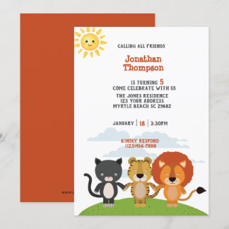 Invitación Niños amigos animales niños Fiesta de cumpleaños