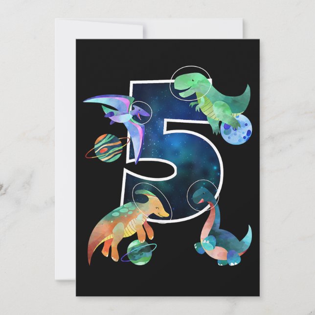 Invitación Niños Astronautas del espacio exterior Dinosaurios (Anverso)