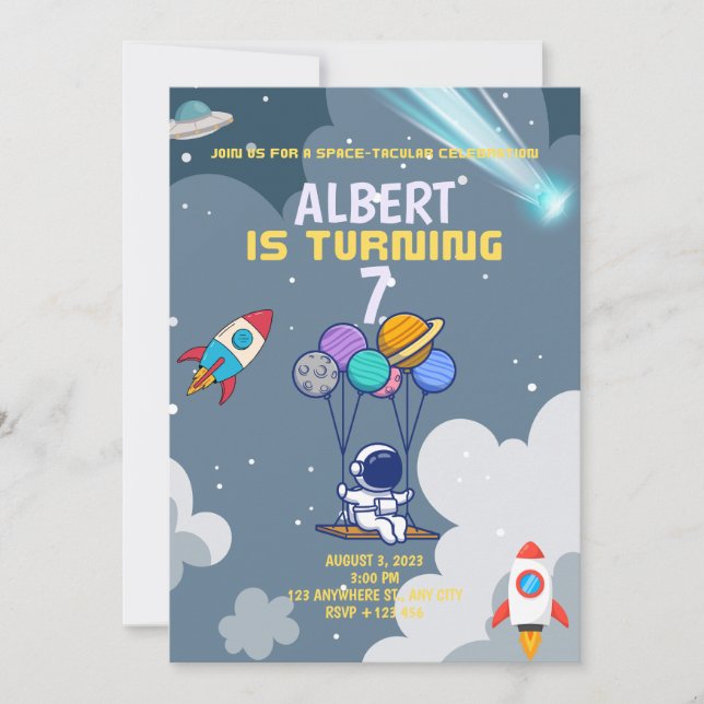 Invitación Niños astronautas modernos niños grises Cumpleaños (Anverso)