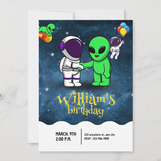 Invitación Niños astronautas modernos y niños extranjeros Cum (Anverso)