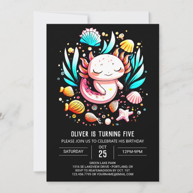 Invitación Niños Axolotl Ocean Birthday (Anverso)
