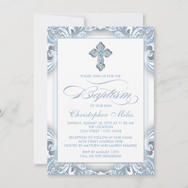 Invitación Niños Azul Plata Bautizo (Anverso)