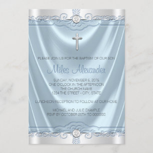 Invitación Niños Azul y Gris Bautizo Cristo