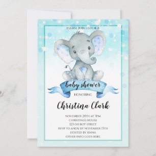 Invitación Niños azules elefante Baby Shower