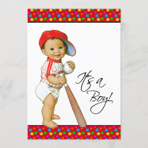 Invitación Niños Baby Shower Baseball Red Blue