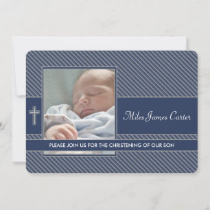 Invitación Niños Bautizo Foto Azul Marino