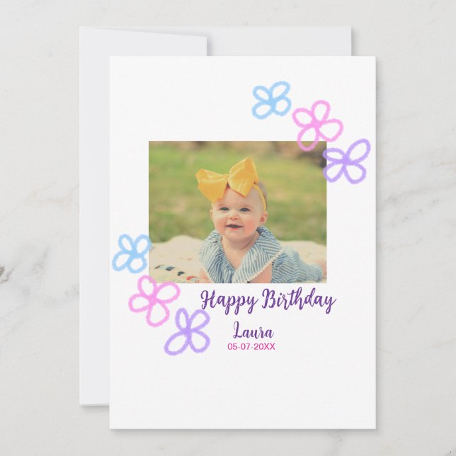 Invitación Niños bebé primer cumpleaños añadir fecha añadir f (Anverso)