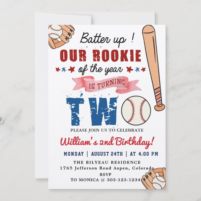 Invitación Niños Béisbol Fiesta de cumpleaños 2014 Batería ar (Anverso)