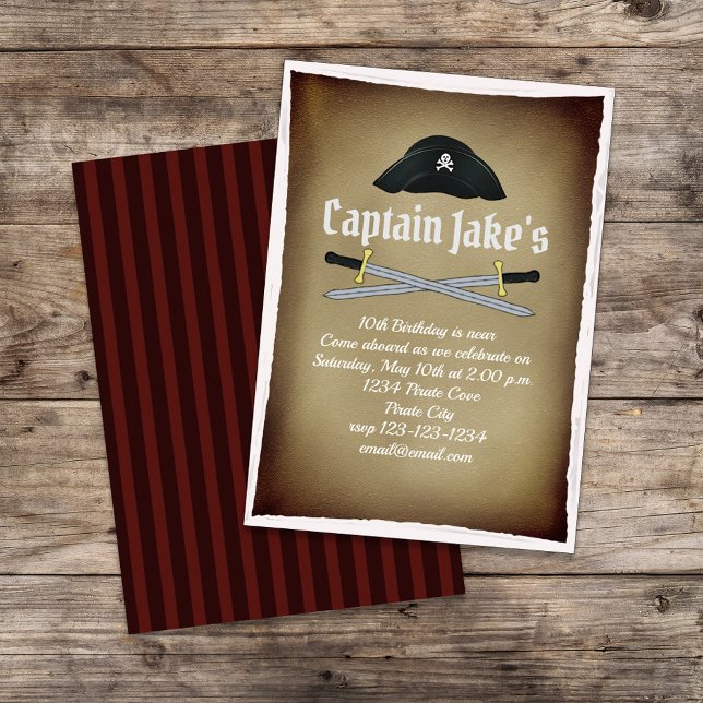 Invitación Niños Birday Pirate Fiesta Mapa mutilado caprichos (Pirate themed birthday party invitations. )
