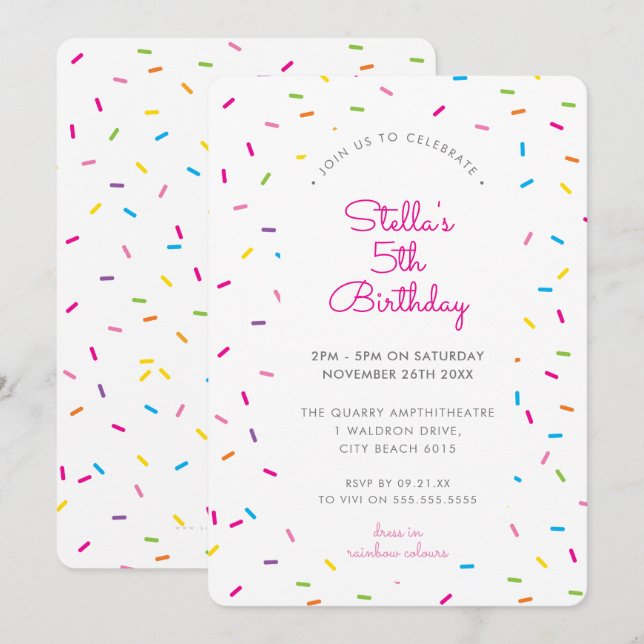 Invitación Niños BIRTHDAY colorido borde brillante de rociado (Anverso / Reverso)