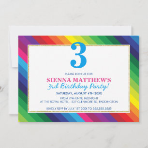 Invitación Niños BIRTHDAY FIESTA moderno color arcoiris audaz