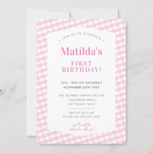 Niños BIRTHDAY patrón vintage gingham chica rosa