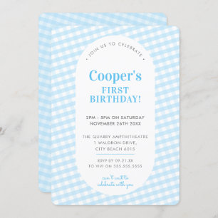 Invitación Niños BIRTHDAY vintage gingham patrón niño azul In