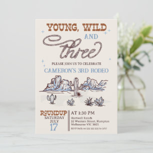 Invitación Niños Blue Western Wild Tres Años