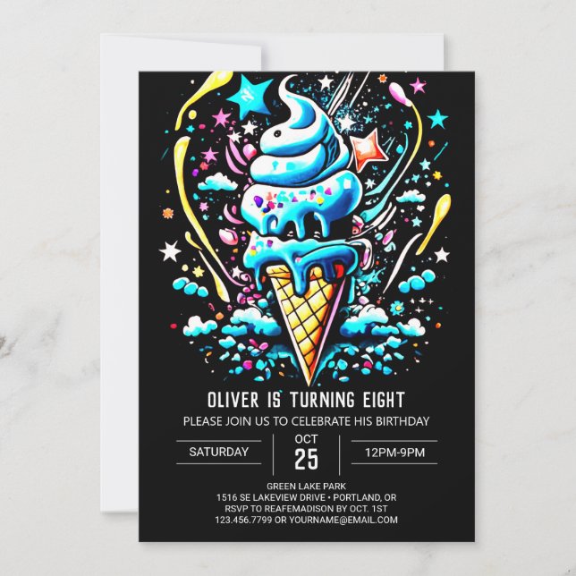 Invitación Niños bohemios Niño moderno Crema de Hielo Cumplea (Anverso)