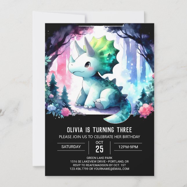 Invitación Niños bohemios Triceratops Cumpleaños (Anverso)