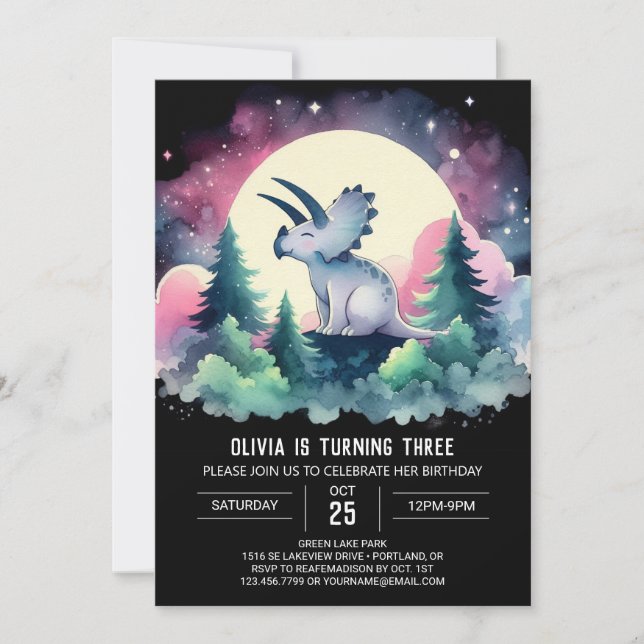 Invitación Niños bohemios Triceratops Cumpleaños (Anverso)