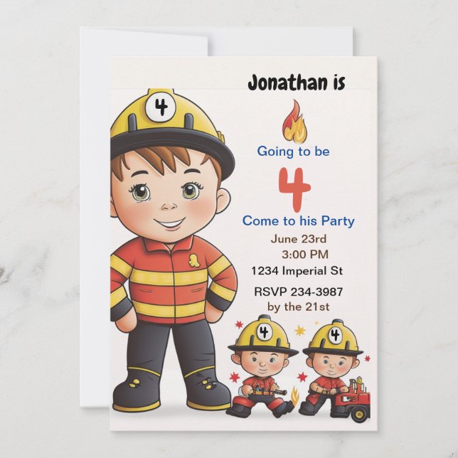 Invitación Niños bomberos Personalizares de la edad cumpleaño (Anverso)