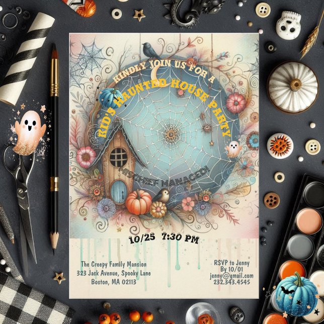 Invitación Niños caprichosos atormentan al Fiesta Pastel Fall (Whimsical Kids Haunted House Party Pastel Fall Fun Invitation)