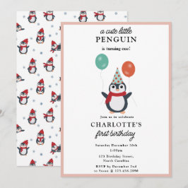 Invitación Niños Chicas de animales de invierno de pingüinos