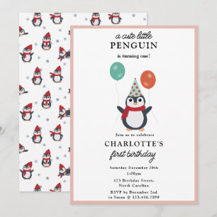 Invitación Niños Chicas de animales de invierno de pingüinos 