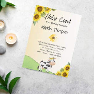 Invitación Niños Chicas del girasol vacuno Fiesta de cumpleañ