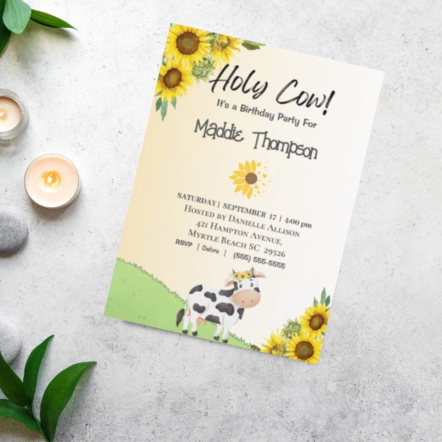 Invitación Niños Chicas del girasol vacuno Fiesta de cumpleañ (Subido por el creador)