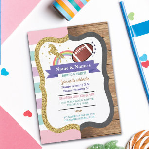 Invitación Niños Chicas del partido Unicornio y Fútbol